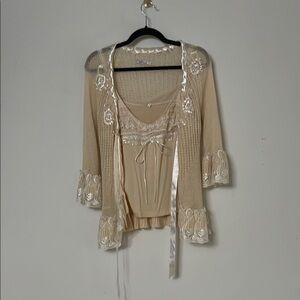 Cream Bell Sleeve Tie Front Blouse